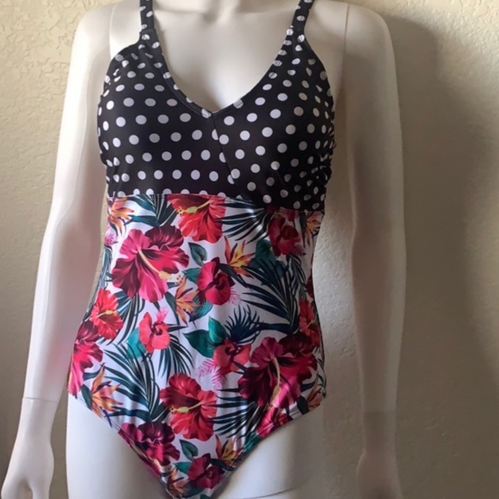 New Tropical Polka Dot Pin Up Inspired One Piece